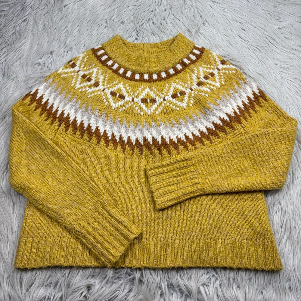 American Eagle Women's S Yellow Fair Isle Sweater Scandi Cabincore
